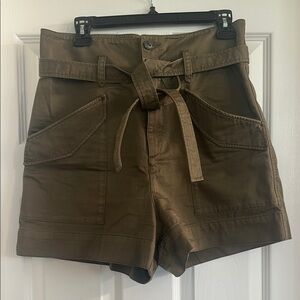 Rag & Bone High-Rise Olive Utility Paperbag Shorts with Tie Belt